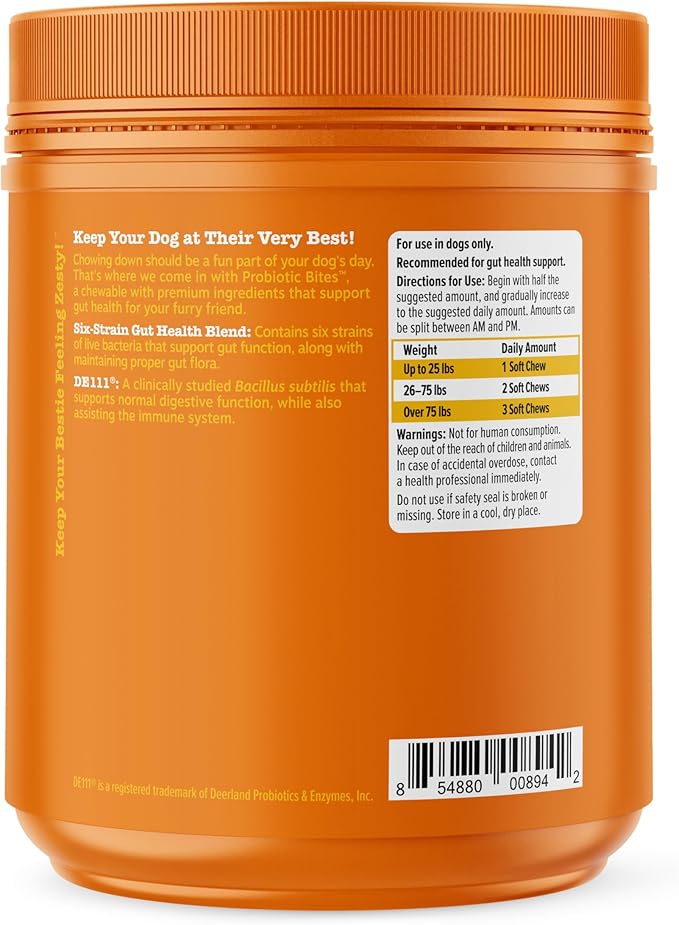 Zesty Paws Probiotics for Dogs - Digestive Enzymes for Gut Flora, Digestive Health, Diarrhea & Bowel Support - Clinically Studied DE111 - Dog Supplement Soft Chew for Pet Immune System - 250 Count ZestyPaws