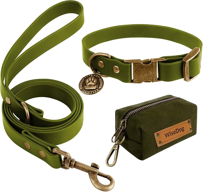 Wisedog Dog Collar and Leash Set Combo: Adjustable Pet Collars with Dog Leashes for Small Medium Large Dogs,Includes 1 Bonus of Poop Bag Holder (XL(Collar:16"- 25.5";Leash:6 ft), Green) WisedogPetSupplies