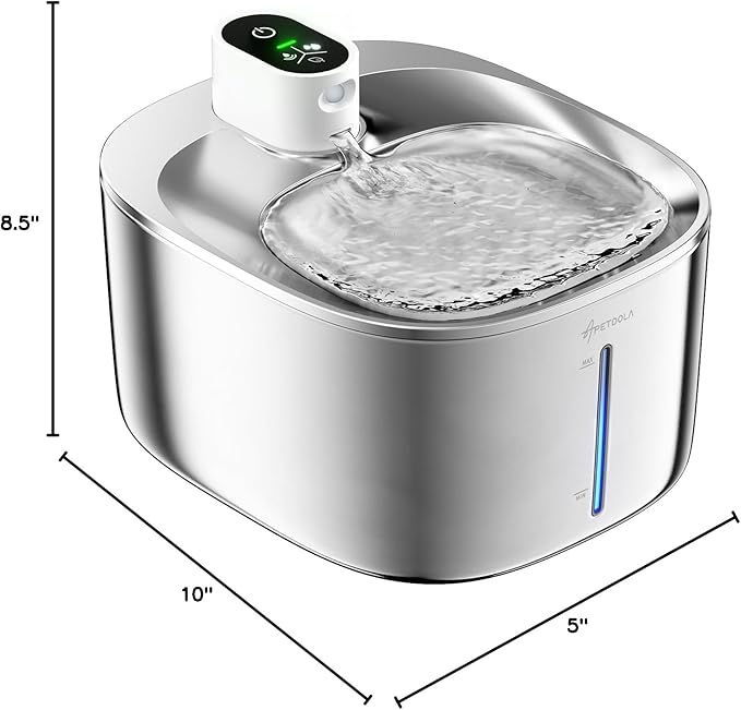Wireless Cat Water Fountain, 135 fl oz/4L Battery Operated Cat Fountain Stainless Steel with Water Level Window, 3 Work Modes, Cordless Pet Water Fountain for Cats, Dogs, Pets, Inside - PAWPICO