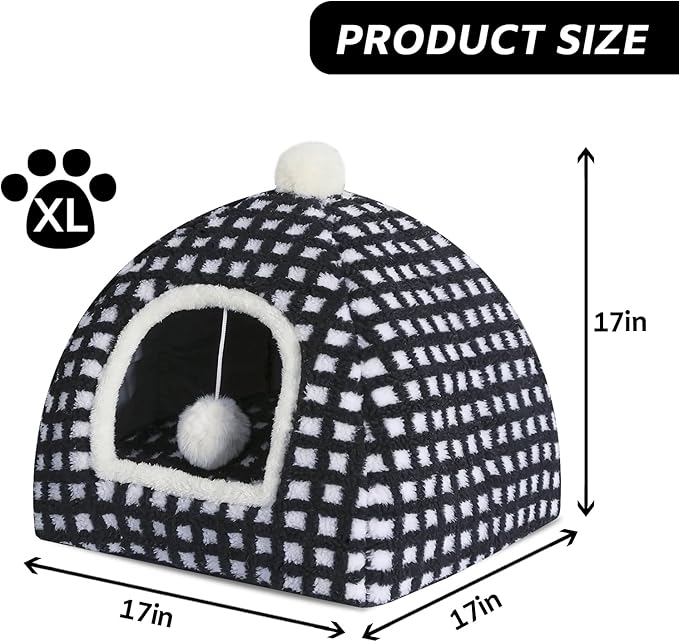 Cat Bed Cave for Indoor, Suitable for Cat Dome Bed, Hideaway Bed for Indoor Cats with Removable Mattress for Kittens.Cat Tent House for Dual Use (XL:17"x17") - PAWPICO