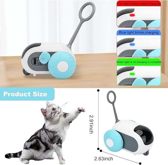 Turbo Tail 2.0 Cat Toy, Remote Control Cat Toy with 2-Speed Adjustment, Interactive Cat Toys for Indoor Cats, Rechargeable Automatic Cat Toys, Moving Cat Toy for Bored Indoor Adult Cat (Blue) - PAWPICO