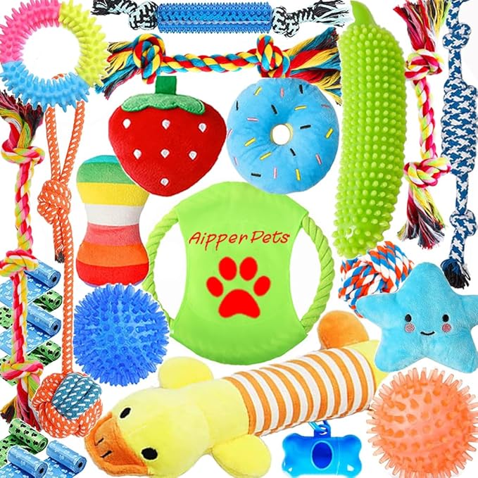 Dog Puppy Toys 25 Pack,Puppy Chew Toys for Fun and Teeth Cleaning,Dog Squeak Plush Toys, Squeaky Toy Balls, Tug of War Toys, Puppy Teething Toys, Dog Rope Toys Pack for Puppy to Small Dogs - PAWPICO