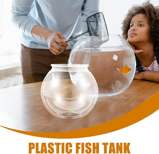 POPETPOP Plastic Fish Bowl Small Fish Tank: Transparent Small Aquarium Fish Bowls for Centerpieces Round Plastic Fish Bowl for Betta Fish Candy Party Favors, 7.07X7.07X6.29in POPETPOP