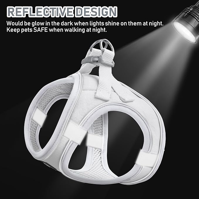 GAMUDA Small Pet Harness Collar and Leash Set, Step in No Chock No Pull Linen Fabric Soft Mesh Dog Vest Harnesses Reflective for Dogs Puppy Cats Kitten Rabbit (White, L) GAMUDACollarsCollection