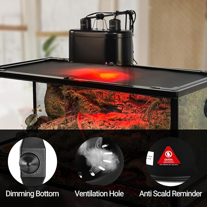REPTI ZOO Dual Reptile Light Fixture with Dimming, Deep Dome Reptile Heat Lamp Fixture, UVB Light Dual Fixture Lamp Cap for Reptile Terrarium Tank REPTIZOO