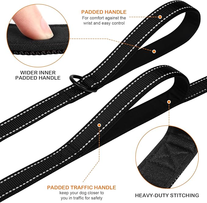 Joytale Dog Leash Heavy Duty for Large Dogs That Pull, Double Handle for Traffic Control, Double-Sided Reflective Leashes for Large Medium Dogs Night Safety, 6FT, Black Joytale