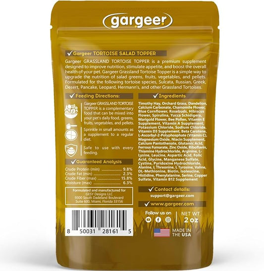 2oz Desert/Grassland Tortoise Food Supplement, Flower Salad Mix Topper. Supercharge Appetite, Health & Immune System. Complete Diet, Rich with Vitamins, Made in The USA. Enjoy! Gargeer