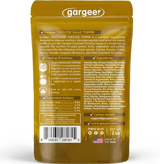 2oz Desert/Grassland Tortoise Food Supplement, Flower Salad Mix Topper. Supercharge Appetite, Health & Immune System. Complete Diet, Rich with Vitamins, Made in The USA. Enjoy! Gargeer