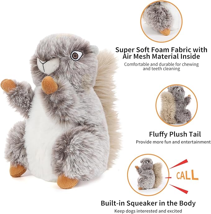 DODODOLA Dog Toys Plush Squirrel Dog Toy Stuffed Animals Chew Toy Soft Squeaky Dog Gift Toys for Small Medium Big Large Dogs Pet - PAWPICO