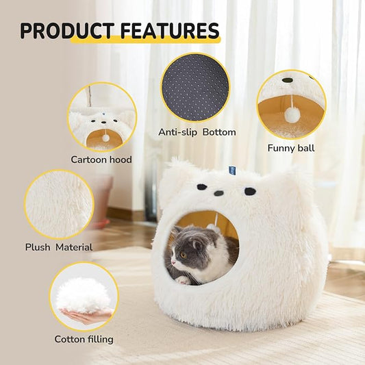 CATISM Cat Bed, Cat Beds for Indoor Cats, Cat Cave, Cat Cave for Indoor Cats, Cat Bed Cave, Large Cat Beds, Cozy Hooded Cat Bed with Soft Cushion, Removable Washable Cat Beds - PAWPICO