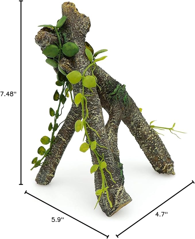 AQUA KT Reptile Corner Branch with Green Leaves Terrarium Desert Habitat Decoration for Lizard Snake Bearded Dragon Chameleon Hermit Crab Leopard Gecko Amphibian Climbing AQUAKT