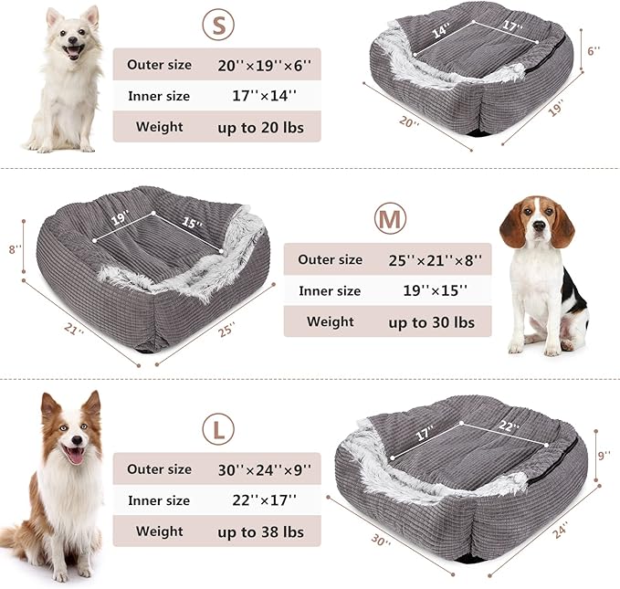 MIXJOY Dog Beds for Large Medium Small Dogs, Rectangle Cave Hooded Blanket Puppy Bed, Luxury Orthopedic Cat Beds for Indoor Cats, Warmth and Machine Washable (30 inches, Grey) - PAWPICO