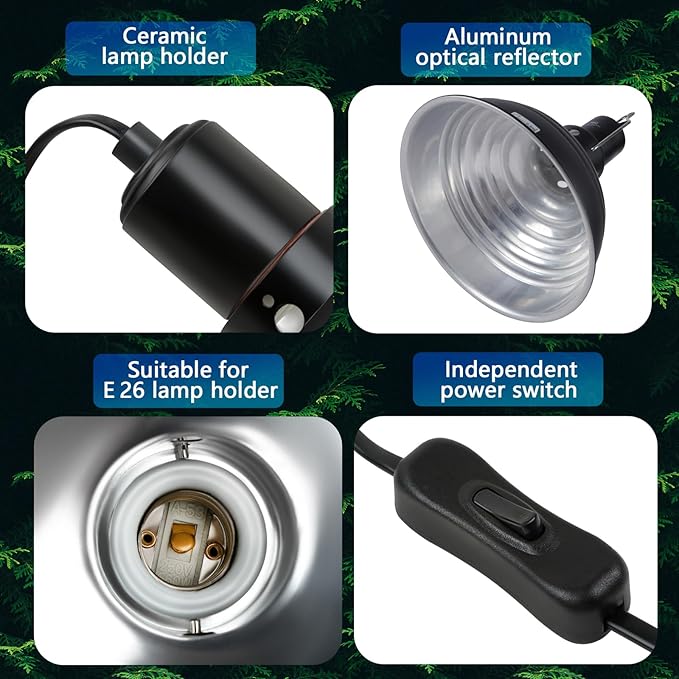 8.5 Inch Reptile Light Fixture Dome Heat Lamp Fixture UVB Heat Basking Lamp Fixture for Amphibian Reptile Terrariums,E26 Base REPTIHOME