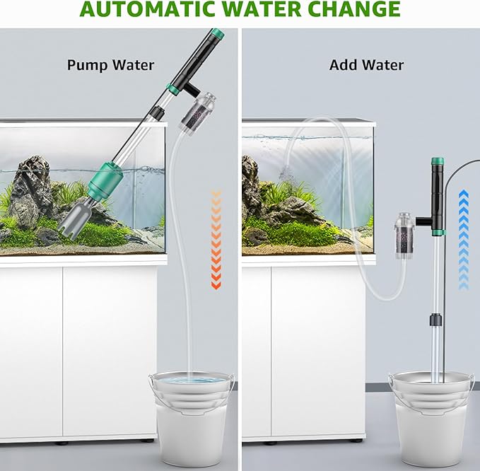 24W Fish Tank Vacuum Gravel Cleaner: Electric Aquarium Vacuum Cleaner with Strong Suction for Automatic Water Change, Remove Dirt Sand Wash Water Shower and Water Circulation, Timed Off Suness