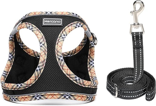 Mercano Soft Mesh Dog Harness and Leash Set, No-Chock Step-in Reflective Breathable Lightweight Easy Walk Escape Proof Vest Harnesses with Safety Buckle for Small Medium Dogs, Cats (Black Yellow, XL) PAWPICO