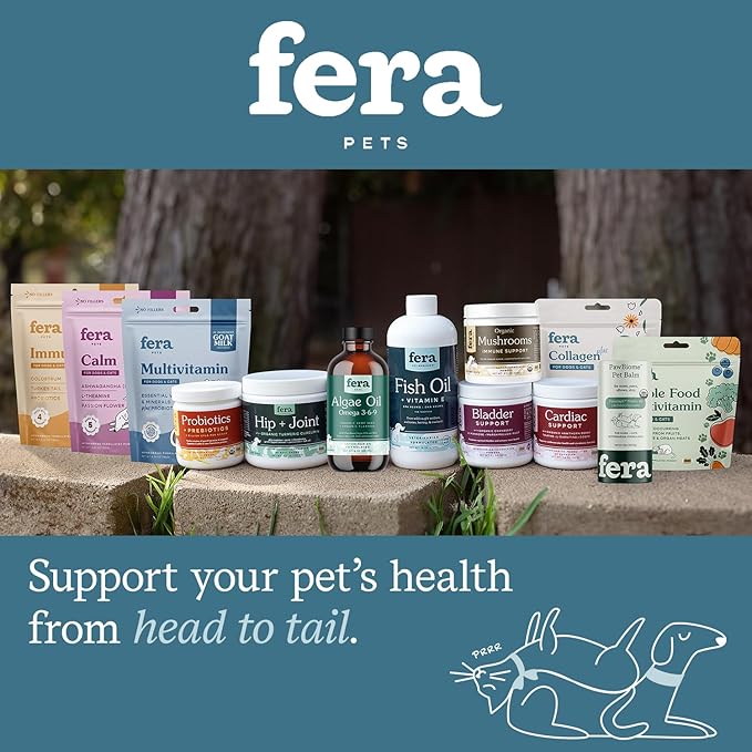 Fera Pet Organics Collagen Plus Cat & Dog Food Topper – Vet Created Support for Pet Joints, Skin, Bone & Immune System with Collagen + Vitamin C – Powder Supplement - 4.23oz FeraPets