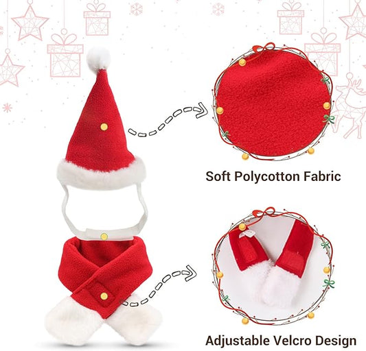 PETLESO Cat Santa Hat with Scarf, Christmas Hats for Cats Small Dog Santa Hat Christmas Costume for Cat Rabbit Puppy Doll Decoration, Red S - PAWPICO