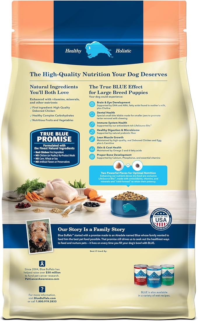 Blue Buffalo Life Protection Formula Large Breed Puppy Dry Dog Food with DHA, Vital Nutrients & Antioxidants, Made with Natural Ingredients, Chicken & Brown Rice Recipe, 30-lb. Bag - PAWPICO