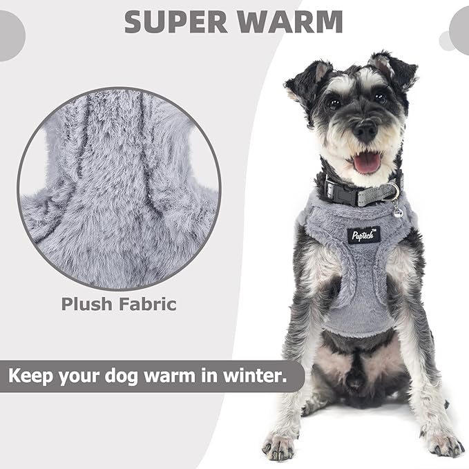 PUPTECK Adjustable Dog Harness Collar and Leash Set Step in No Pull Pet Harness for Small Medium Dogs Puppy and Cats Outdoor Walking Running, Soft Mesh Padded Reflective Vest Harnesses, Plush Grey XS PUPTECK