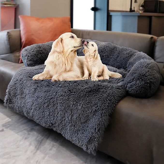 Tinaco Luxurious Calming Dogs/Cats Bed Mats, Washable Removable Couch Cover, Plush Long Fur Mat for Pets, Waterproof Lining, Perfect for Small, Medium and Large Dogs and Cats (Dark Gray, XL) - PAWPICO