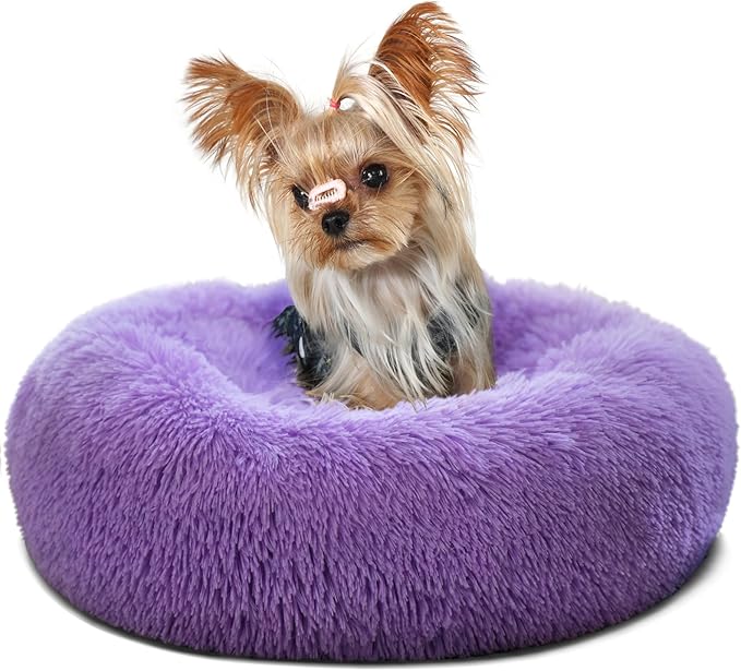 Fluffy Purple Dog Bed Extra Small Washable,Calming Dog Bed Princess for Small Dogs 15 inches Donut Soft Small Pet Bed,Anti Anxiety Round Fits up to 5 lbs Warm Comfort Pets Beds for Puppy Dogs Indoor - PAWPICO