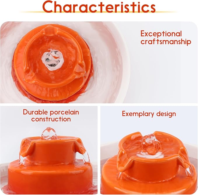 Ceramic Cat Water Fountain, 2.1L/71oz Cat Fountain with 3 Carbon Filters and 2 Water Pumps, Cupcake Pet Water Fountain for Cats and Dogs (Orange) - PAWPICO