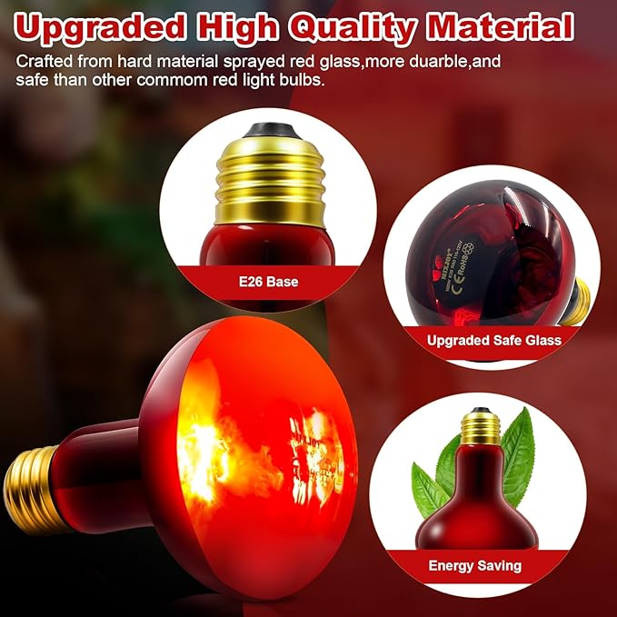 MIXJOY 100W Infrared Heat Lamp Bulbs, 2 Pack Reptile Infrared Heat Emitter Red Heat Lamp Bulbs Infrared Basking Light Bulbs for Reptiles, Bearded Dragon, Lizard, Tortoise, Chickens, Pets MIXJOY