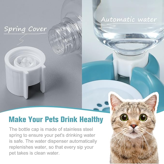 Dog Bowls, Cat Food and Water Bowl Set with Water Dispenser and Stainless Steel Bowl for Cats and Small Dogs - Blue - PAWPICO