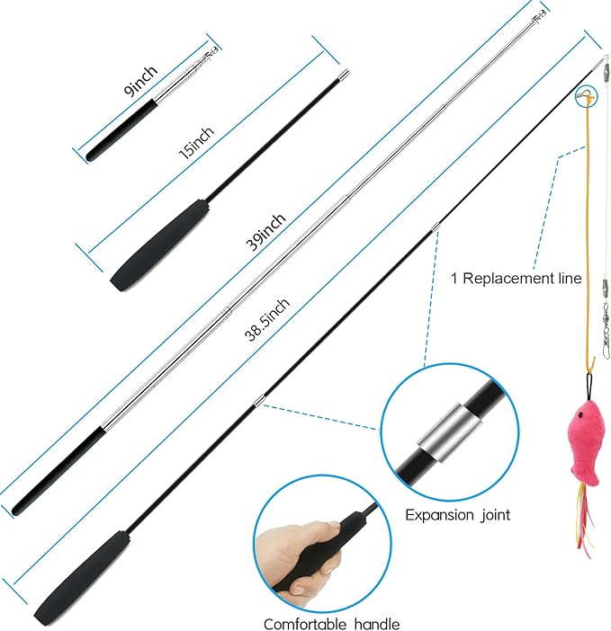 ZPH Cat Toys,Interactive Feather Variety Pack for Cats Wand Kitten Toy-Includ Cat Exercise Toy Fluffy Mouse Worms&Fish - PAWPICO