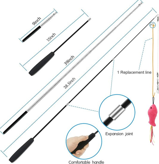 ZPH Cat Toys,Interactive Feather Variety Pack for Cats Wand Kitten Toy-Includ Cat Exercise Toy Fluffy Mouse Worms&Fish - PAWPICO