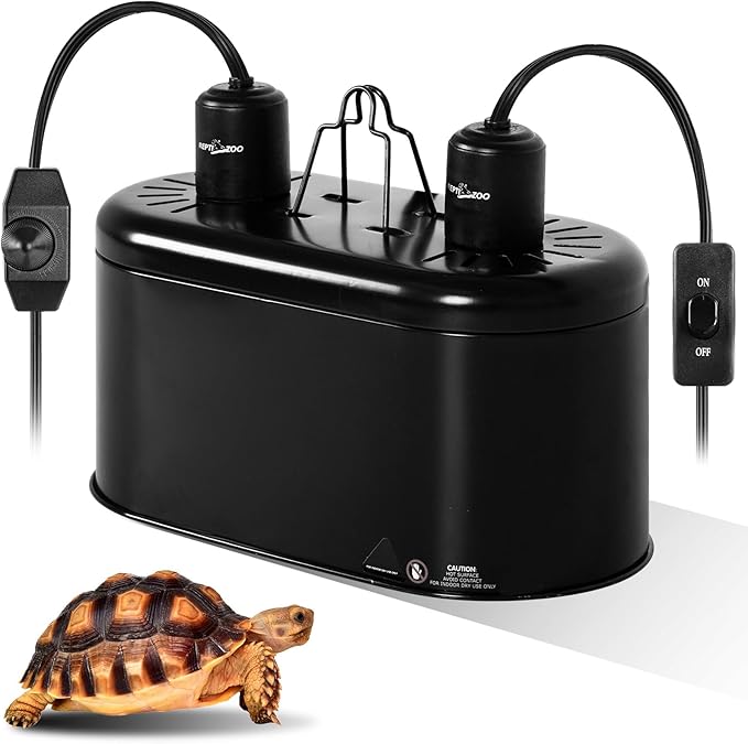 REPTI ZOO Dual Reptile Light Fixture with Dimming, Deep Dome Reptile Heat Lamp Fixture, UVB Light Dual Fixture Lamp Cap for Reptile Terrarium Tank REPTIZOO