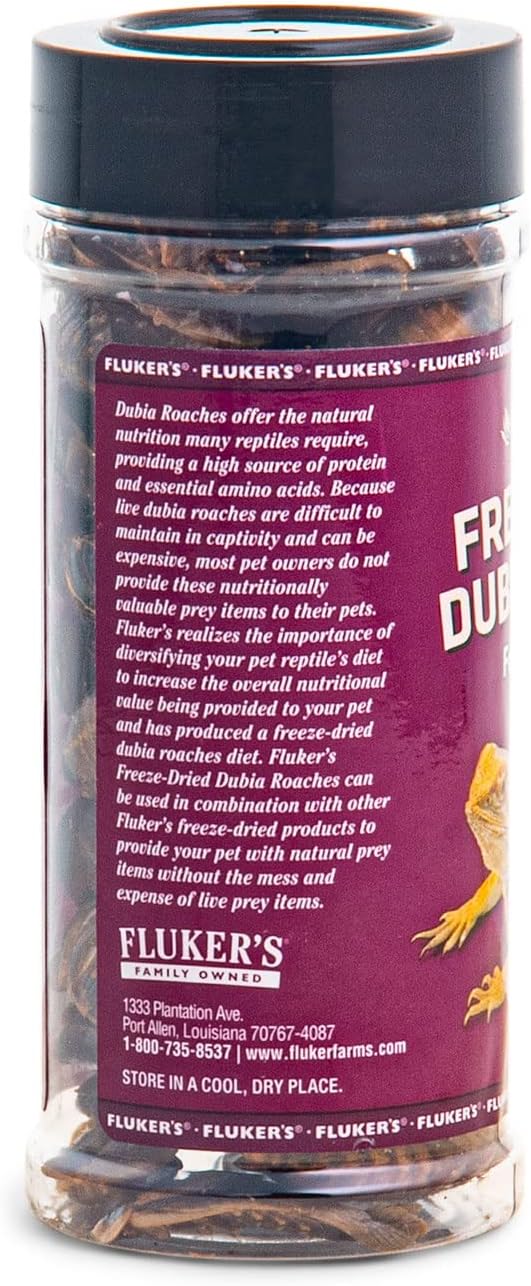 Fluker's Freeze Dried Dubia Roaches, Ideal for Lizards, Reptiles, Birds, Fish, Hedgehogs, 1.7 oz Flukers