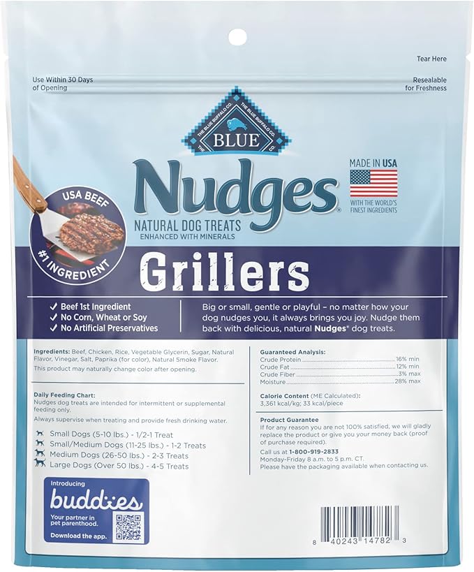 Blue Buffalo Nudges Grillers Natural Dog Treats, Beef, 16oz - PAWPICO