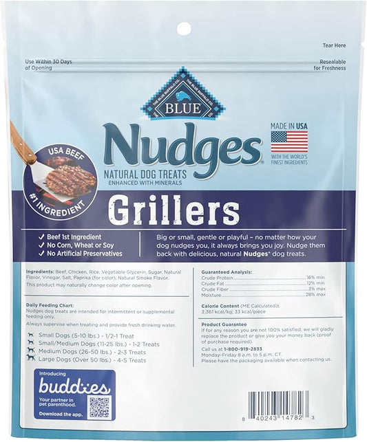 Blue Buffalo Nudges Grillers Natural Dog Treats, Beef, 16oz - PAWPICO