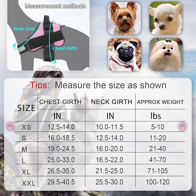 Bolux Dog Harness, No-Pull Reflective Dog Vest, Breathable Adjustable Pet Harness with Handle for Outdoor Walking - No More Pulling, Tugging or Choking (Pink, XS) Bolux