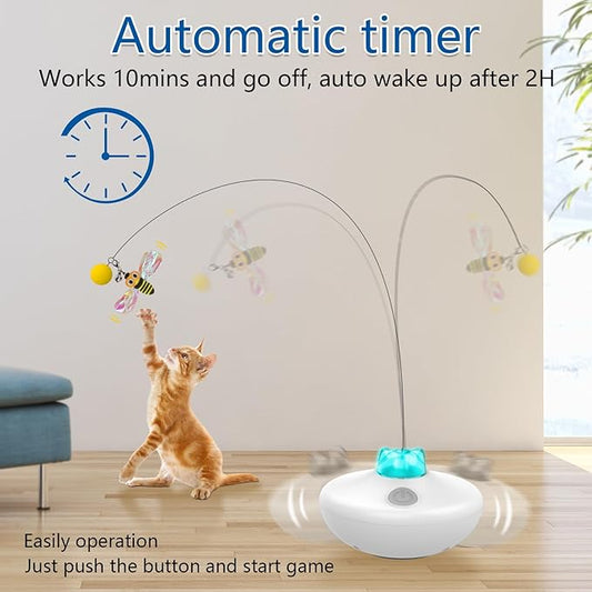 Interactive Cat Toys Cat Exercise Tumbler, Rechargeable Cat Toys for Indoor Cats Spin Butterfly Game Teasing Kitty, Extra Long Feather Wand (P33 cat Toys) - PAWPICO