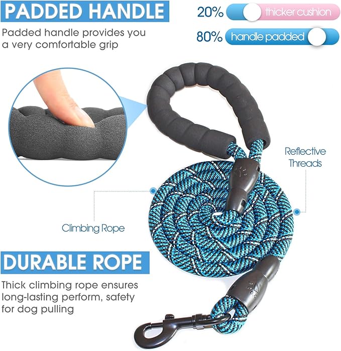 BAAPET 2/4/5/6 FT Dog Leash with Comfortable Padded Handle and Highly Reflective Threads for Small Medium and Large Dogs (5FT-1/2'', Black Blue) BAAPET