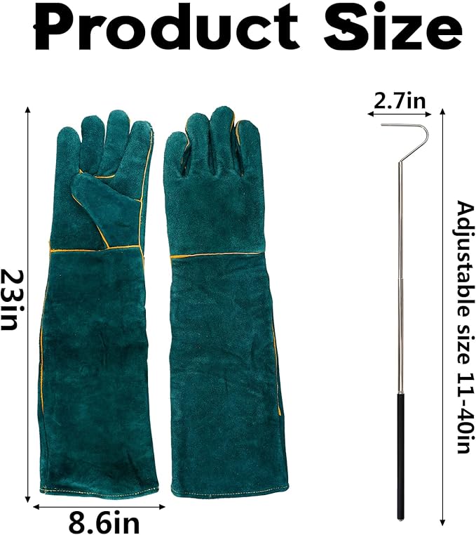 Animal Handling Gloves Bite Proof with 40inch Collapsible Snake Hook,Suitable for Falcon Dog Cat Bird Reptile Snake Surfante