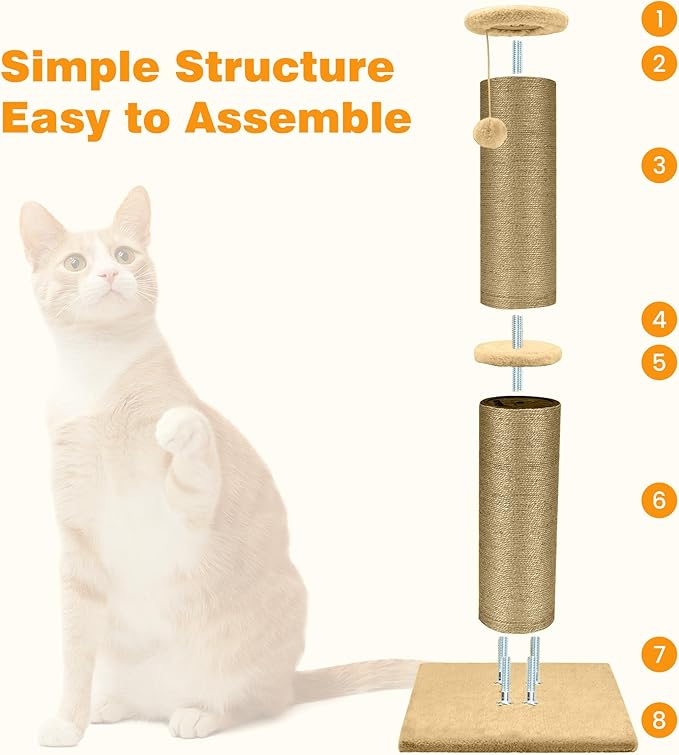 PAWSCRAT Cat Scratching Post 32 Inch High, 5.5 Inch Large Diameter Natural Sisal Cat Scratch Post, Scratch-Resistant and Durable Tall Cat Scratcher for Indoor Cats, Protect Your Furniture, Yellow - PAWPICO