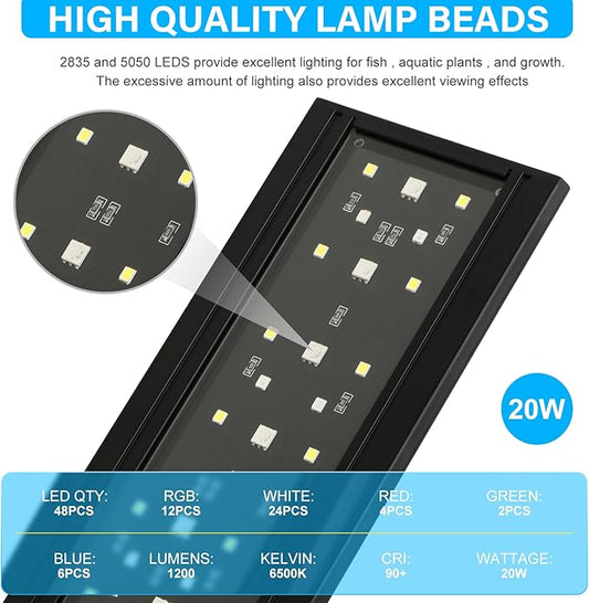 Zingbabu Aquarium Light, 12-20" 20W Full Spectrum LED Clip On Fish Tank Light, 270° Rotation Fish Lamp, Exclusive for 2-15 Gallon Fish Tanks, Freshwater Aquarium Lights for Plants ProfessionalPhotographyLight