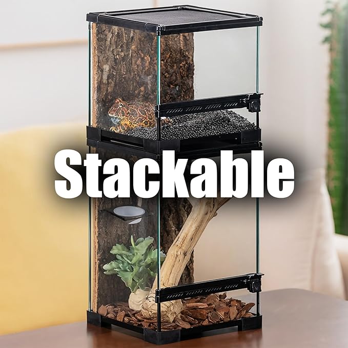 SARUFO Reptile Terrariums Tank (10 PCS) Front Opening Door 8"x8"x12" Amphibian Tank Starter Kit, Suitable for Small Reptiles Such as Geckos, Snakes, Lizards, Chameleons, Serpents SARUFO