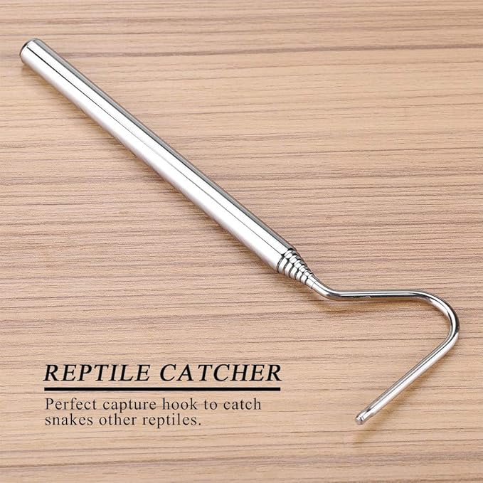 Snake Hook, Stainless Steel Extensible Telescoping Snake Catcher Hook Collapsible Reptile Hook Telescoping Capture Hook for Catching Handling Grabber Separate Small Pet Snake ViaGasaFamido