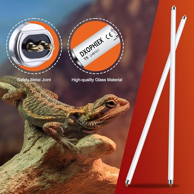 10.0 T5 UVB Reptile Light 2 Pack 24W Reptile UVB Bulb,UVA UVB Reptile Light Bulb,UVB Light for Reptiles for Bearded Dragon,Chameleon,Tortoises, Lizards and Turtles DXOPHIEX