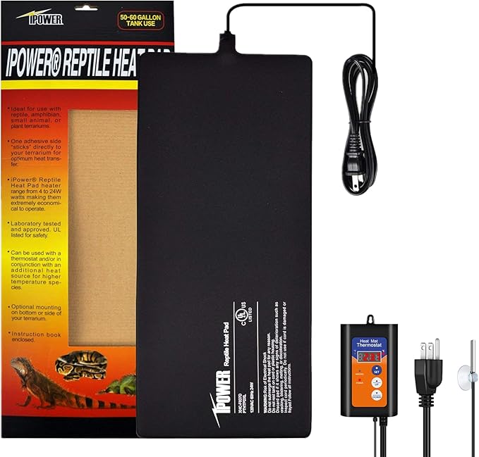 iPower 8X18 Inch Reptile Heat Pad Under Tank Heater Terrarium Warmer Heating Mat and Digital Thermostat Controller for Turtles Lizards Frogs and Other Small Animals iPower