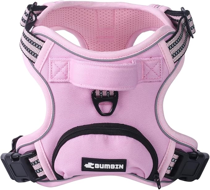 BUMBIN Dog Harness for Large Dogs, No Pull Adjustable No Choke Pet Vest with Dog Leash Fit Smart Reflective Pet Walking Harness for Training Easy Control Soft Handle Pink XL BUMBIN