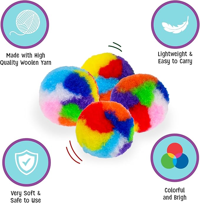 Ethical SPOT Kitty Yarn Puffs Colorful Woolen Yarn Cat Toy Contains Catnip 1.5" Pack of 4 Pet - PAWPICO