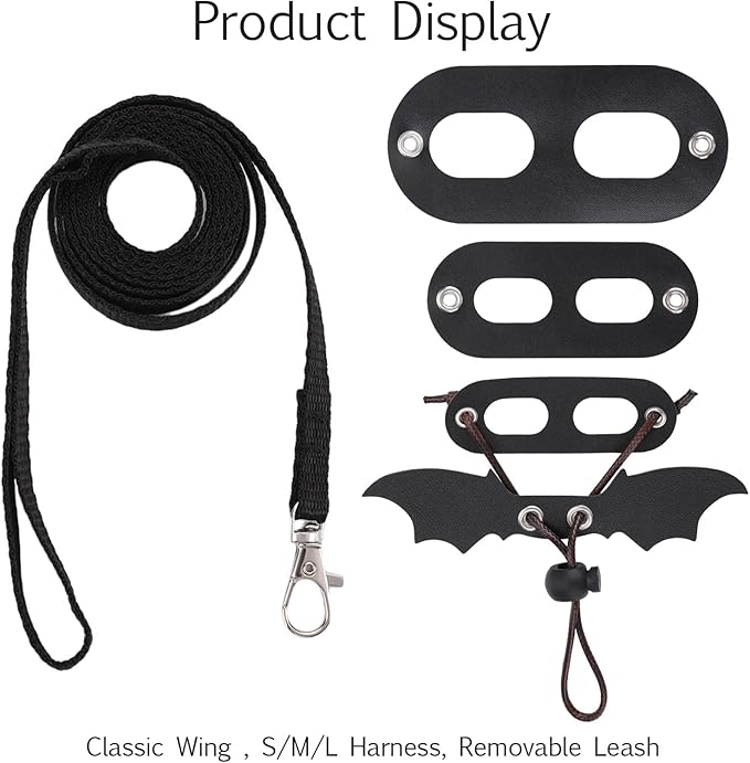 cobee Bearded Dragon Harness and Leash, 3 Pcs Adjustable Lizard Leashes, Soft Leather Reptile Lizard Leash with Cool Wings for Iguana Gecko Chameleon Amphibians Rat Small Pet Animals PAWPICO