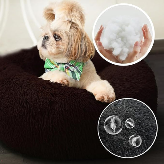 Black Dog Bed Extra Small Washable,Calming Dog Bed Princess for Small Dogs 15 inches Donut Soft Small Pet Bed,Anti Anxiety Round Fits up to 5 lbs Warm Comfort Pets Beds for Puppy Dogs Indoor - PAWPICO