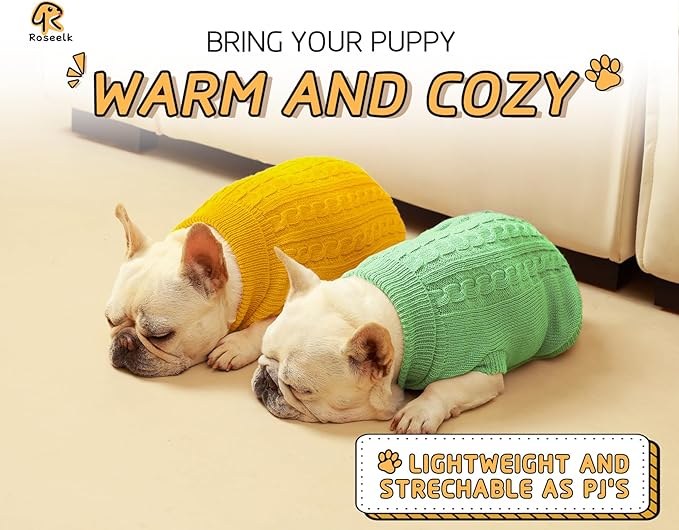 2 Pack Dog Sweaters for Small Dogs - Puppy Medium Warm Clothes in Winter, Turtleneck Pullover Design for Boy Girl Pet, Doggie, Cat, Kitten Chihuahua Bulldog Pug Beagles (S, Yellow, Green) - PAWPICO