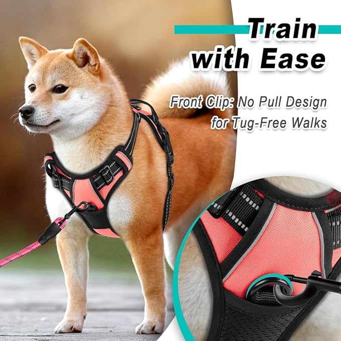 BARKBAY Dog Harness No Pull for Medium Dogs - Adjustable, Reflective, Comfortable, No Choke, Heavy-Duty - Perfect for Outdoor Training, Walking, and Hiking - Strong & Durable - M & Light Pink BARKBAY